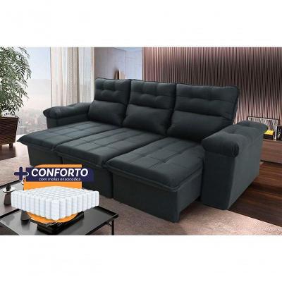 Sofá Retrátil Reclinável Verona 2,30m Suede Velut Cinza Lunar Molas Ensacadas - King House