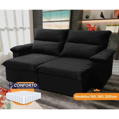 Sofá Retrátil Reclinável Paris 1,50m Suede Velut Preto Molas Ensacadas - King House