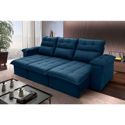 Sofá Retrátil Reclinável Verona 2,30m Suede Velut Azul Marinho Molas No Assento - King House