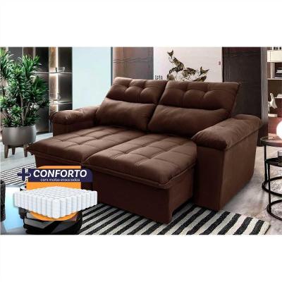 Sofá Retrátil Reclinável Verona 2,00m Suede Velut Marrom Molas Ensacadas - King House