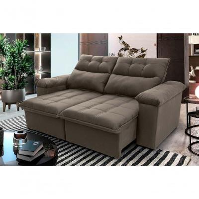 Sofá Retrátil Reclinável Verona 2,00m Suede Velut Marrom Claro Molas No Assento - King House