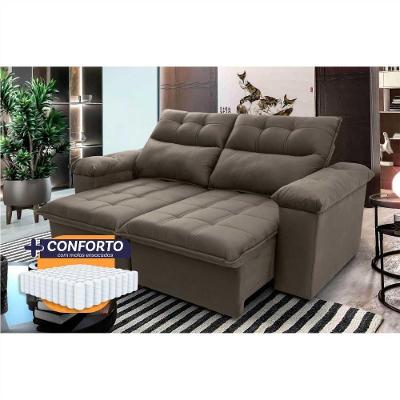 Sofá Retrátil Reclinável Verona 1,80m Suede Velut Marrom Claro Molas Ensacadas - King House