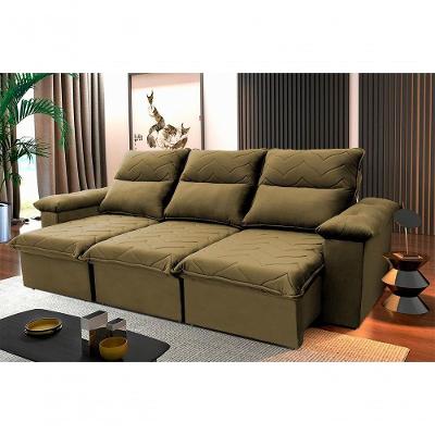 Sofá Retrátil Reclinável Paris 2,30m Suede Velut Bege Molas No Assento - King House