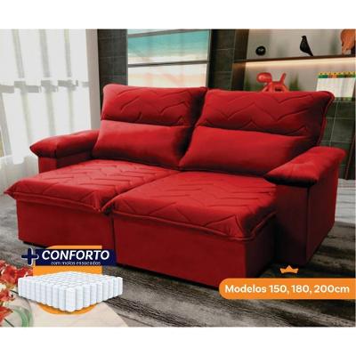 Sofá Retrátil Reclinável Paris 2,00m Suede Velut Vermelho Molas Ensacadas - King House