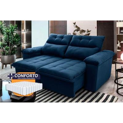 Sofá Retrátil Reclinável Verona 1,80m Suede Velut Azul Molas Ensacadas - King House