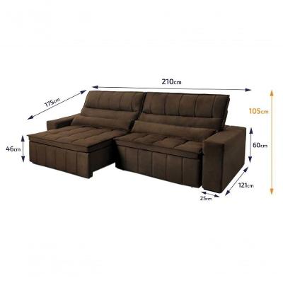 Sofá Retrátil Reclinável Supremo 2,10m Suede Velut Marrom Molas No Assento - King House