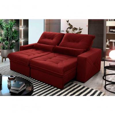 Sofá Retrátil Reclinável Sevilha 3,00m Suede Velut Vermelho Molas Ensacadas - King House