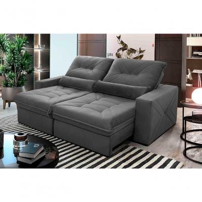 Sofá Retrátil Reclinável Sevilha 2,30m Suede Velut Cinza Molas Ensacadas - King House
