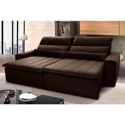 Sofá Retrátil Reclinável Patagônia 2,50m Suede Velut Marrom Molas No Assento - King House