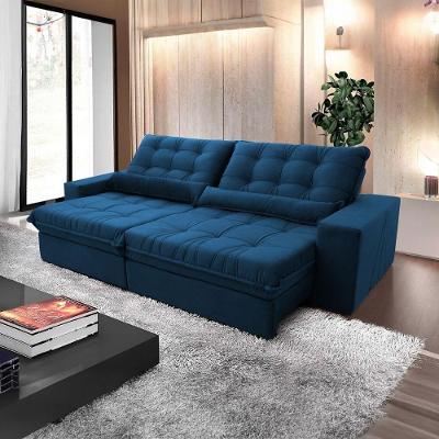 Sofá Retrátil Reclinável Zurique 2,30m Suede Velut Azul Marinho Molas No Assento - King House