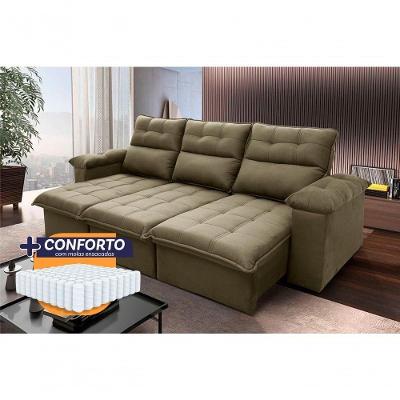 Sofá Retrátil Reclinável Verona 2,30m Suede Velut Bege Molas Ensacadas - King House