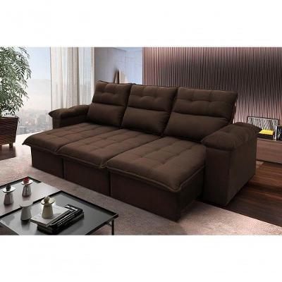 Sofá Retrátil Reclinável Verona 2,30m Suede Velut Marrom Molas No Assento - King House