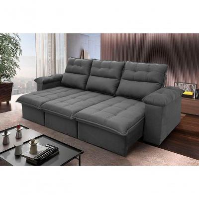 Sofá Retrátil Reclinável Verona 2,30m Suede Velut Cinza Molas No Assento - King House