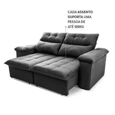 Sofá Retrátil Reclinável Verona 2,00m Suede Velut Cinza Molas No Assento - King House