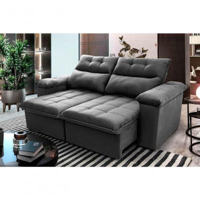 Sofá Retrátil Reclinável Verona 1,80m Suede Velut Cinza Molas No Assento - King House