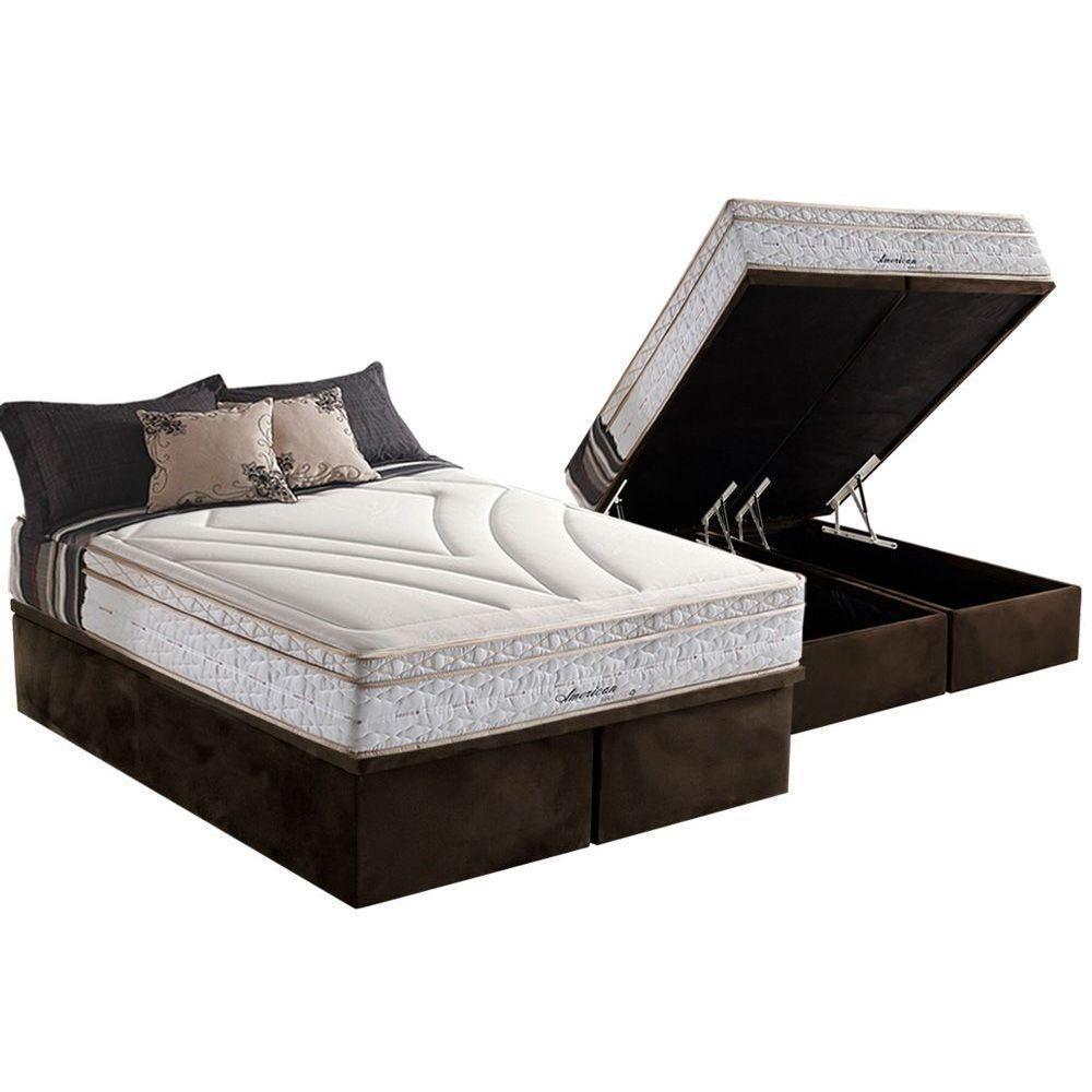 Cama Box Baú Queen: Colchão Molas Herval Maxspring American + Base CRC Suede Brown(158x198) - 1
