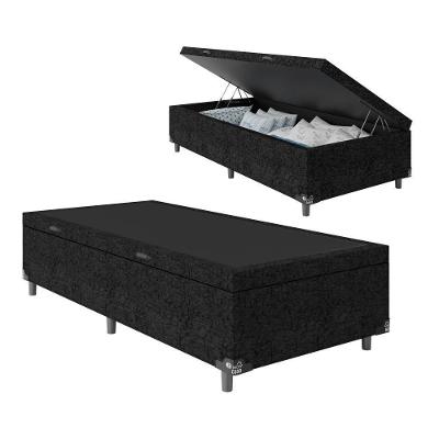 Cama Box Baú Solteiro Preto Sintético 42x88x188