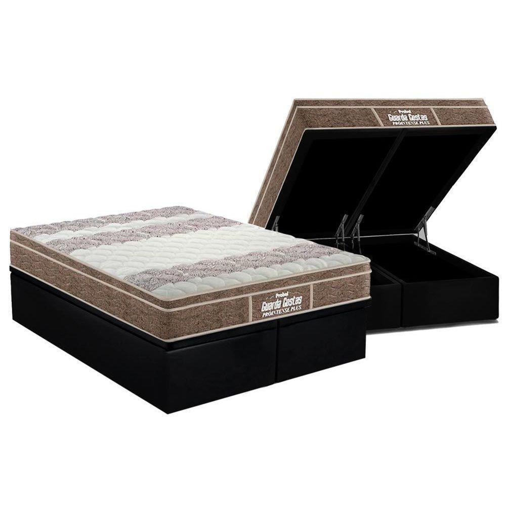 Cama Box Baú Queen: Colchão Espuma D33 Probel / Ep Plus + Base Black(158X198) - 1