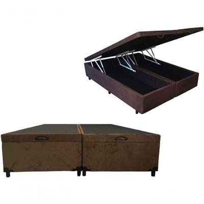 Cama Box Baú Queen Bipartido Sintético Marrom 42x158x198