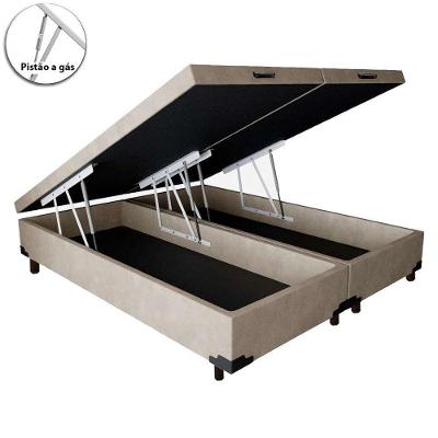 Cama Box Baú Queen Bipartido Sintético Bege 42x158x198