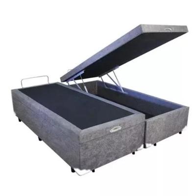 Cama Box Baú Casal Em Sued Cinza Bipartido Com Pistão A Gás - 138x188
