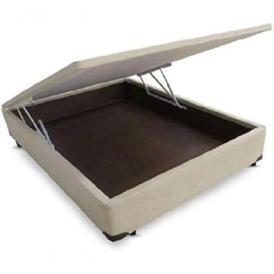 Cama Box Baú Casal Em Suede Bege Com Pistão A Gás - 138x188