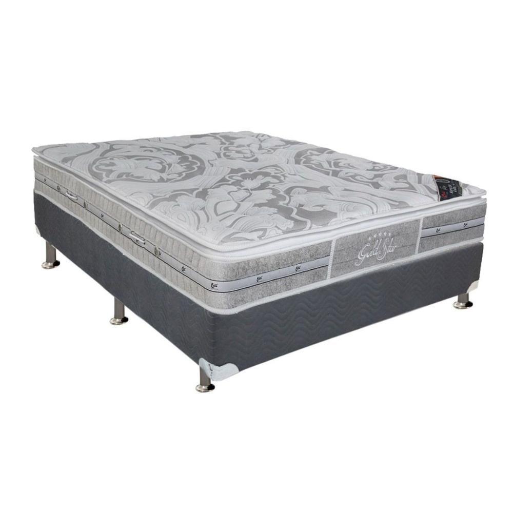 Cama Box Casal: Colchão Molas Ensacadas Castor Pocket Super Luxo Látex SLX + Base CRC Suede Gray(138x188) - 1