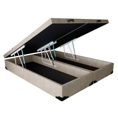 Base Box Baú King Bipartido Suede Bege 42x193x203
