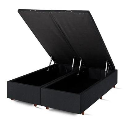 Base Box Baú King Bipartido Suede Preto 42x193x203
