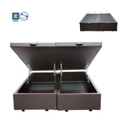 Cama Box Baú Casal Bipartido Sintético Marrom 138x188
