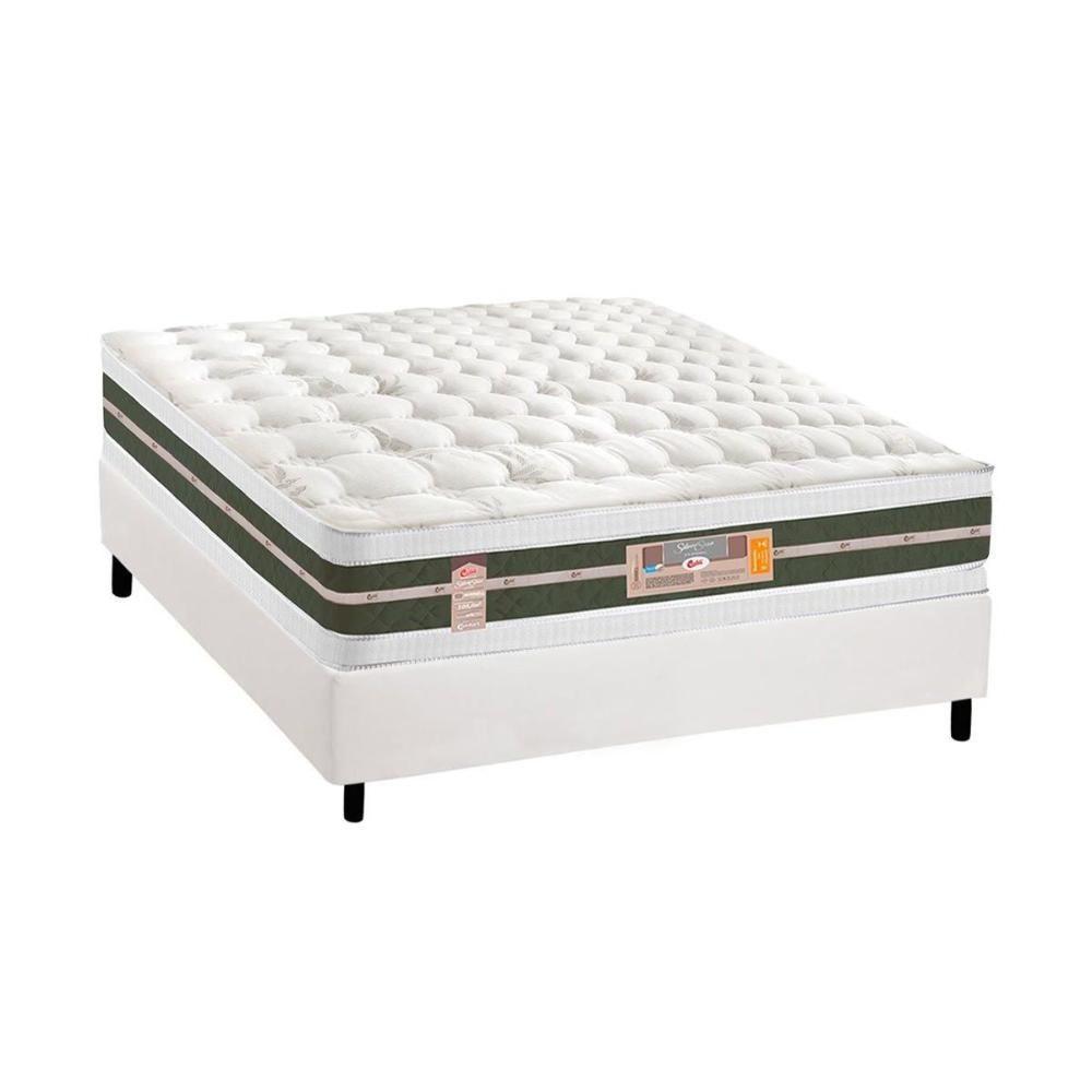 Cama Box Casal: Colchão Molas Bonnel Castor Silver Star Air + Base CRC Courano White(138x188) - 1