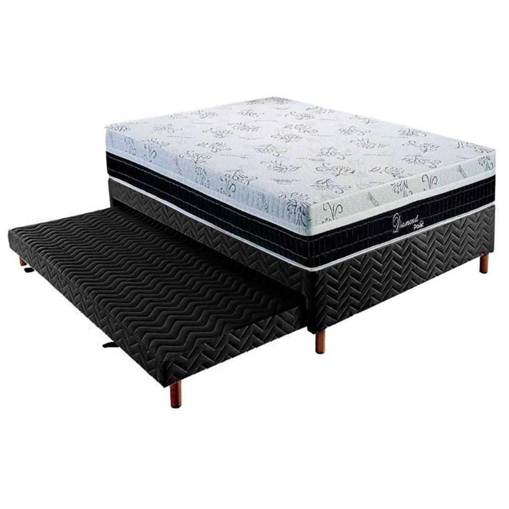 Cama Box c/Auxiliar Casal: Colchão Polar MasterPocket Diamond 28 + Base CRC Rústico Black(138x188) - 1
