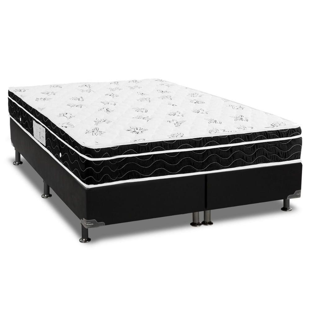 Cama Box Queen: Colchão Molas Bonnel Ortobom Nanolastic Physical Spring + Base CRC Courano Black(158x198) - 1