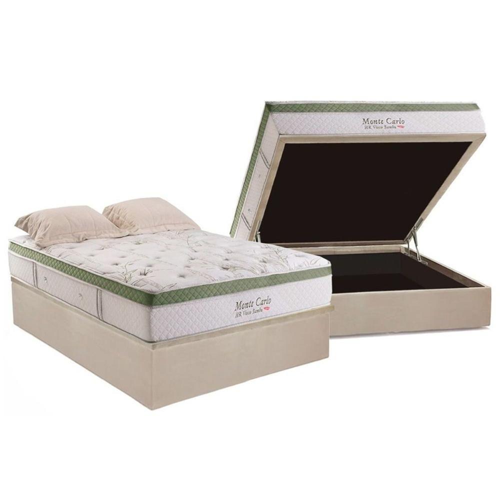 Cama Box Baú Casal: Colchão Molas Ensacadas Herval MasterPocket Monte Carlo HR Visco + Base CRC Suede Clean(138x188) - 1