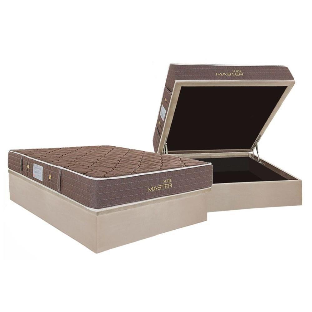 Cama Box Baú Casal: Colchão Molas Bonnel Herval Suite Master + Base CRC Suede Clean(138x188) - 1
