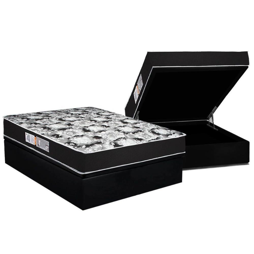 Cama Box Baú Casal: Colchão Espuma D45 Luckspuma Gran Luck Pro + Base CRC Suede Black(138x188) - 1