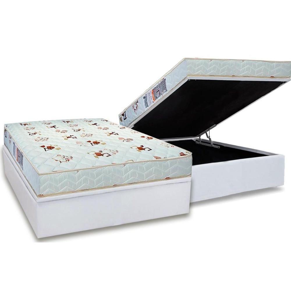 Cama Box Baú Casal: Colchão Espuma Luckspuma D23 Roland Garros Pro + Base CRC Courano White(138x188) - 1