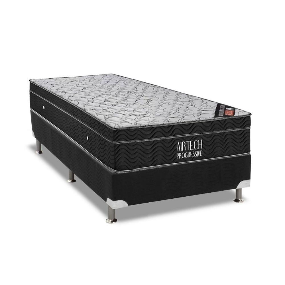 Cama Box Solteiro: Colchão Molas Ortobom Nanolastic Airtech Progressive + Base Black(88X188) - 1