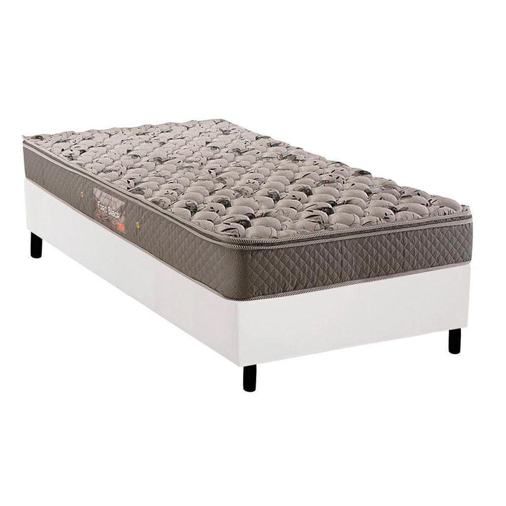 Cama Box Solteiro: Colchão Ortopédico Herval Ag65 Fort + Base Crc Suede White(88X188) - 1