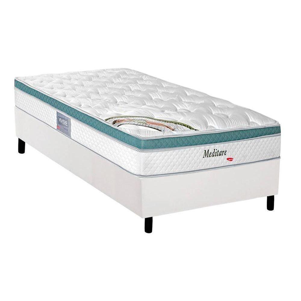 Cama Box Solteiro: Colchão Molas Ensacadas Herval MasterPocket Meditare + Base CRC Courano White(88x188) - 1