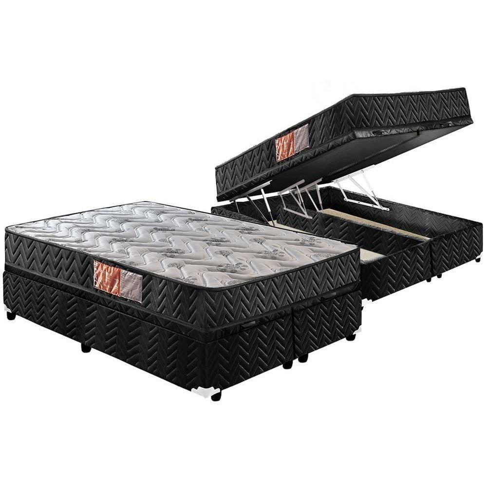 Cama Box Baú Queen: Colchão Espuma Paropas D33 Pasquale + Base Crc Suede Black(158X198) - 1