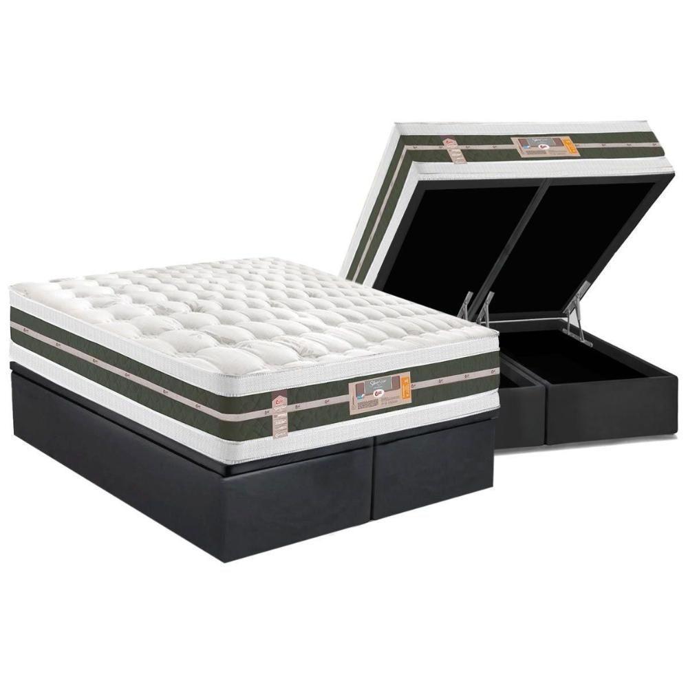 Cama Box Baú Queen: Colchão Molas Bonnel Castor Silver Star Air Double Face + Base Gray(158X198) - 1