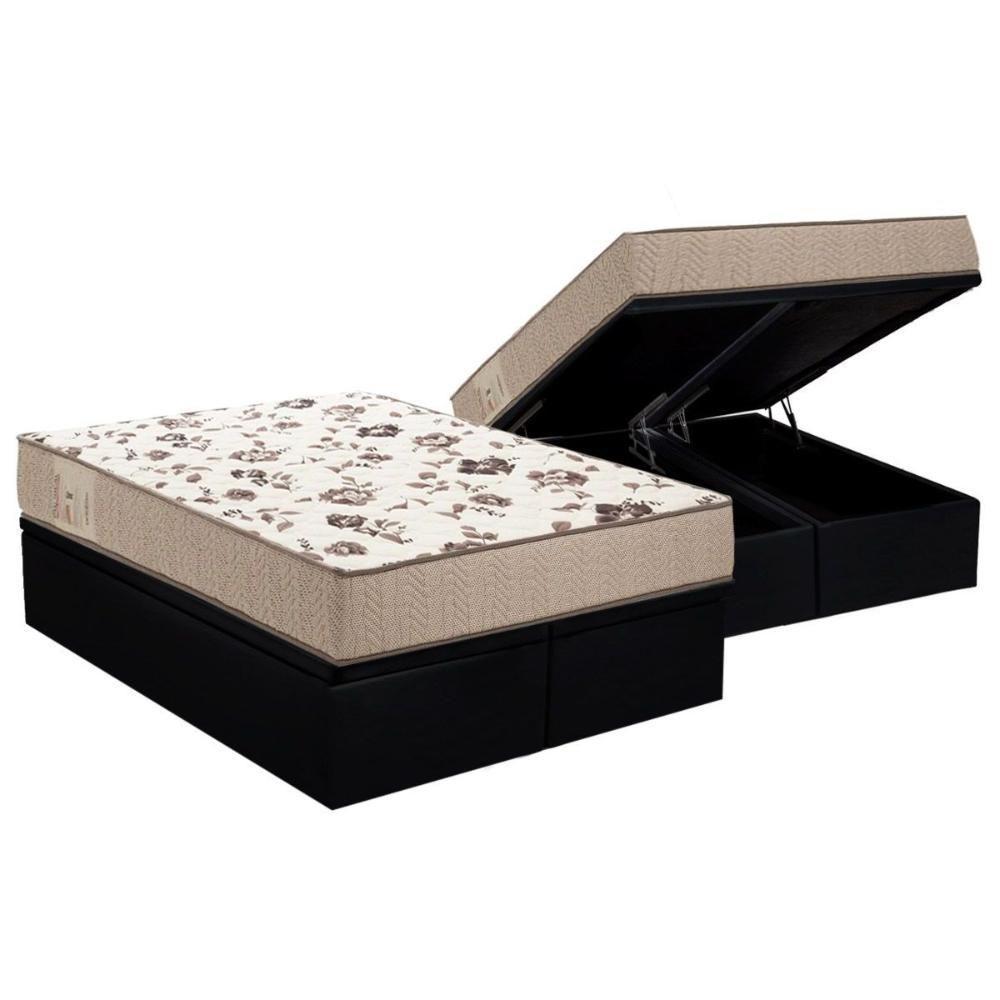 Cama Box Baú Queen: Colchão Espuma Ortobom D28 Physical Mega Resistente + Base CRC Courano Black(158x198) - 1