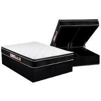 Cama Box Baú Queen: Colchão Espuma D33 Castor Black e White Air Euro Pillow + Base CRC Courano Black(158x198) - 1