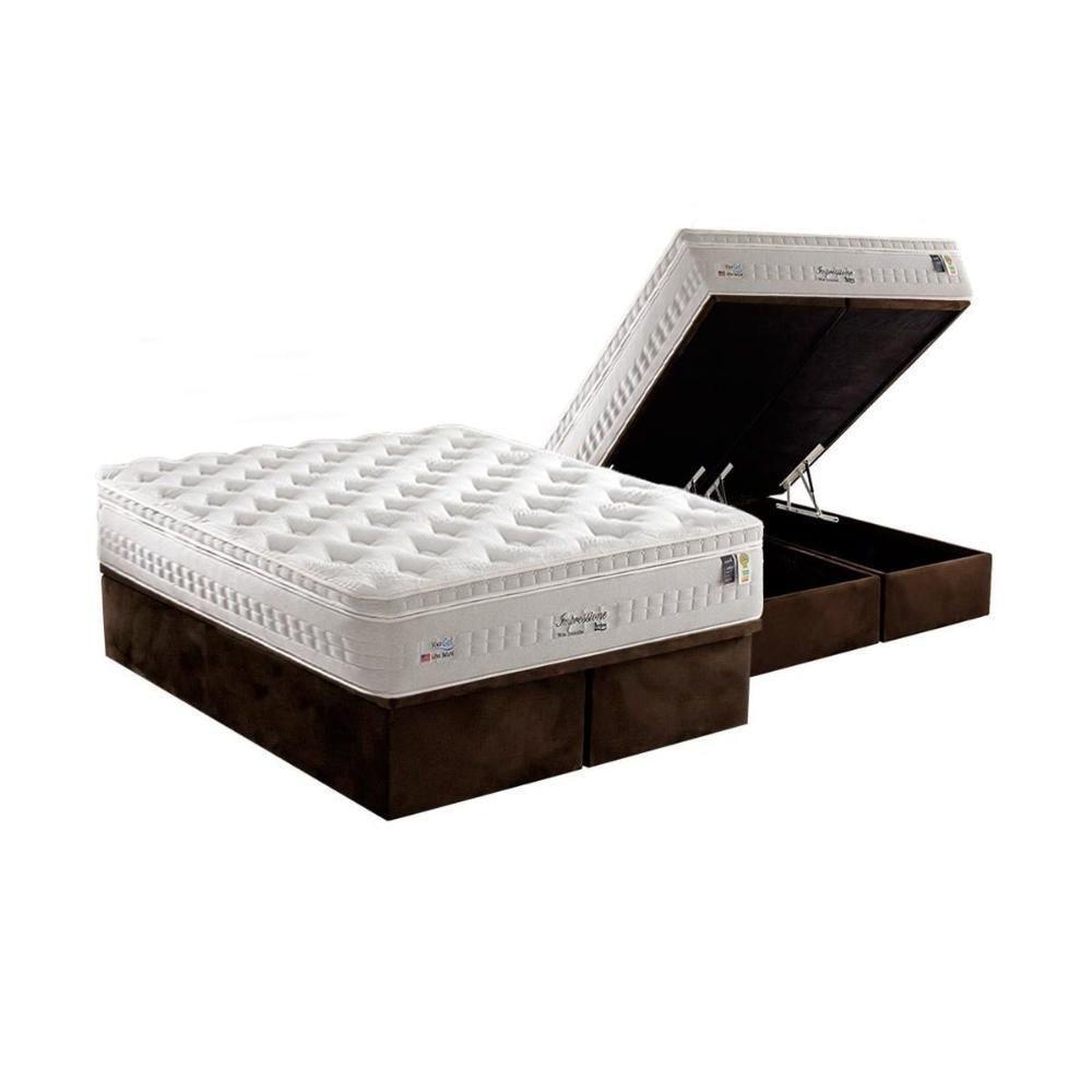 Cama Box Baú King: Colchão Molas Ensacadas Anjos Masterpocket Impressione + Base Brown(193X203) - 1