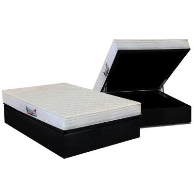 Cama Box Baú Casal: Colchão Ortopédico Herval D28 / Ag65 Frontier + Base Crc Suede Black(138X188)