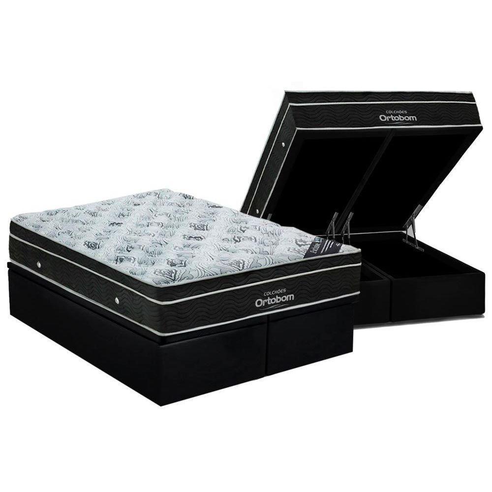 Cama Box Baú King: Colchão Molas Bonnel Ortobom Nanolastic Light + Base Crc Courano Black(186X198) - 1