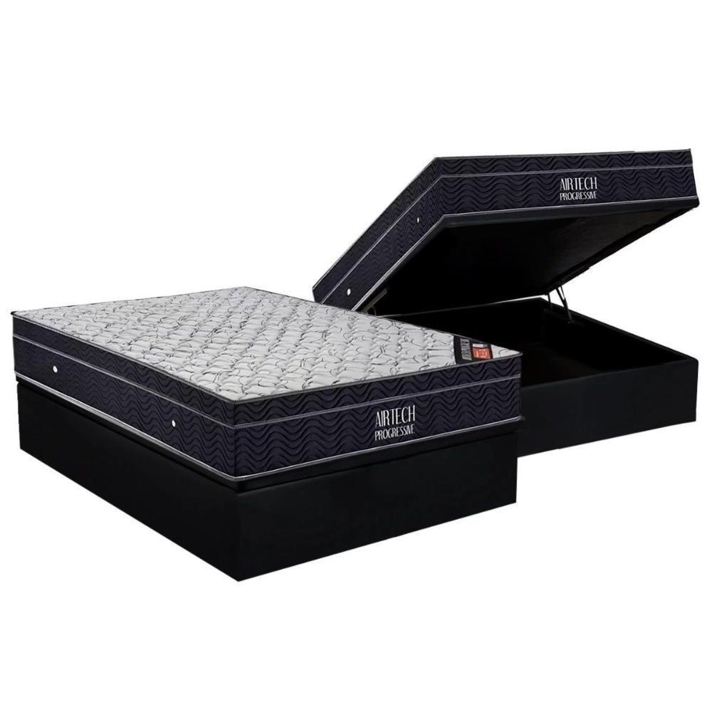 Cama Box Baú Casal: Colchão Molas Ortobom Nanolastic Airtech Progressive + Base CRC Suede Black(138x188) - 1