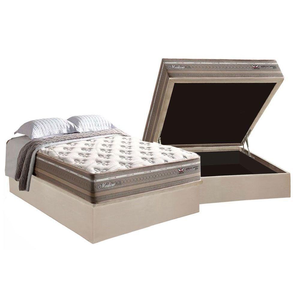 Cama Box Baú Casal: Colchão Molas Herval Maxspring Moskow + Base CRC Suede Clean(138x188) - 1