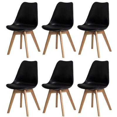 Kit 6 Cadeiras Eames Eiffel Wood Leda Saarinen Design Para Mesa De Jantar Sala Cozinha Escrivaninha - Preto Preto